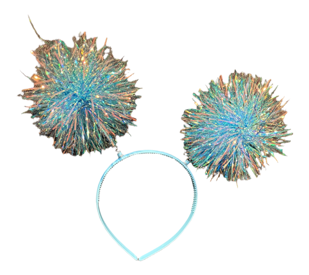 Color war tinsel pom headbands – cute camp accessory, summer 2025, five colors