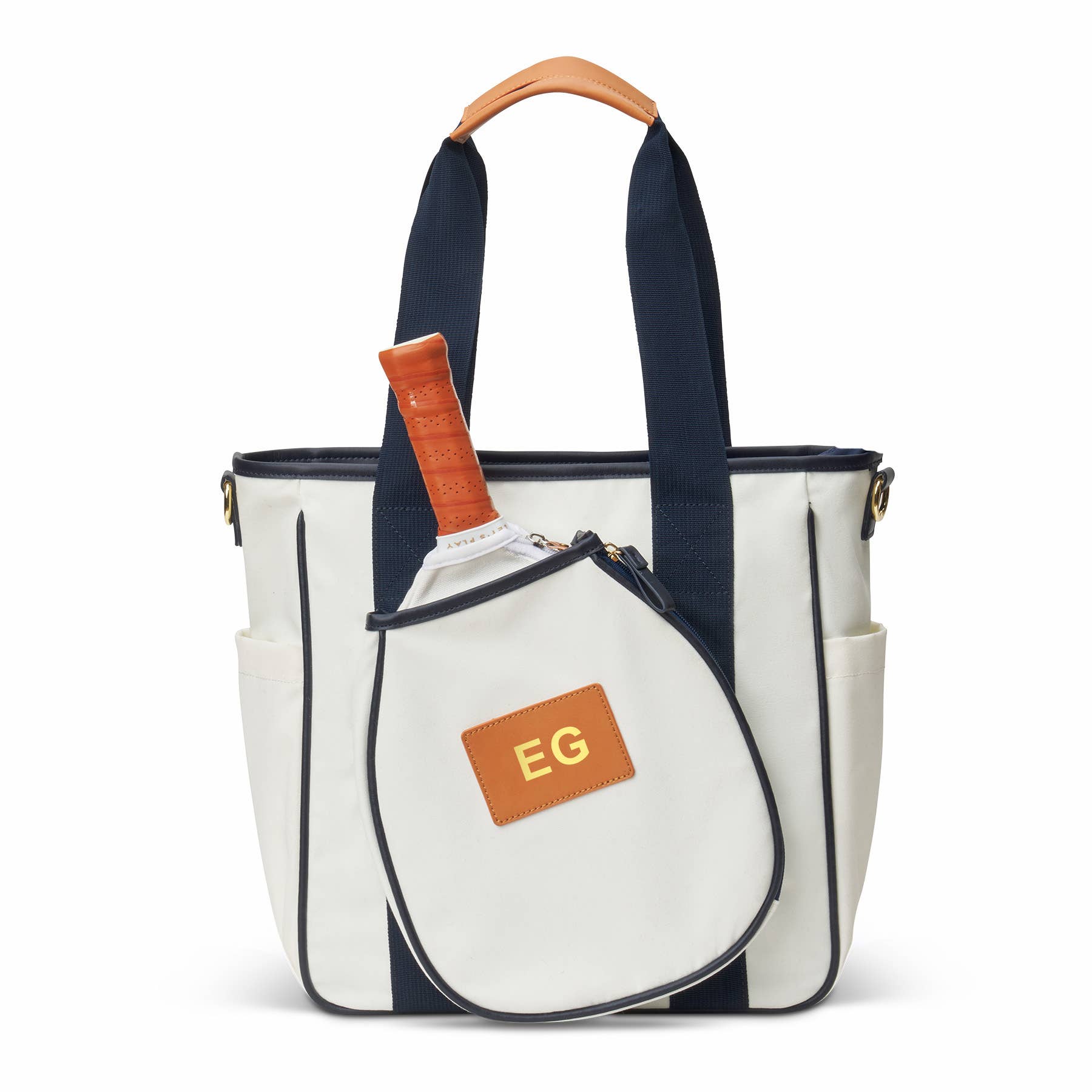 Personalized pickleball tote with gold monogram