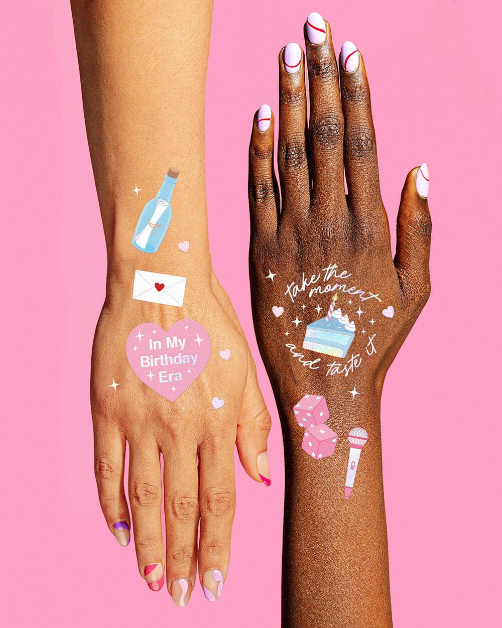 Pop-inspired party tattoos with foil accents