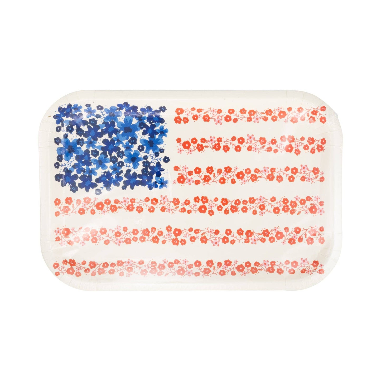 9-inch watercolor floral flag plates, 8-pack, chic patriotic tableware for summer parties.