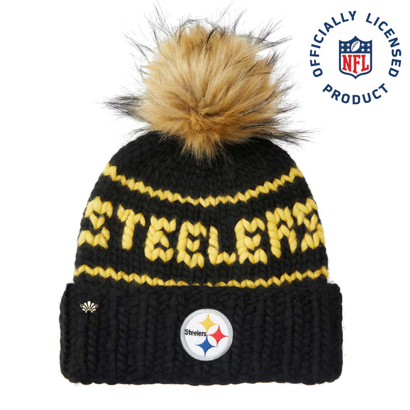 Black Steelers Lele Sadoughi beanie with faux fur pom