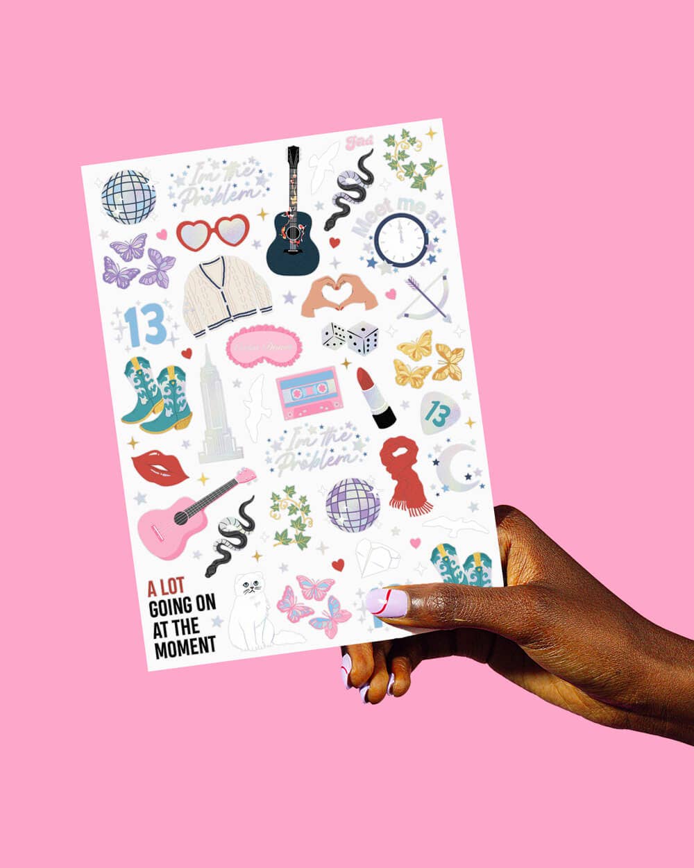 Full-color party tattoos with glitter accents