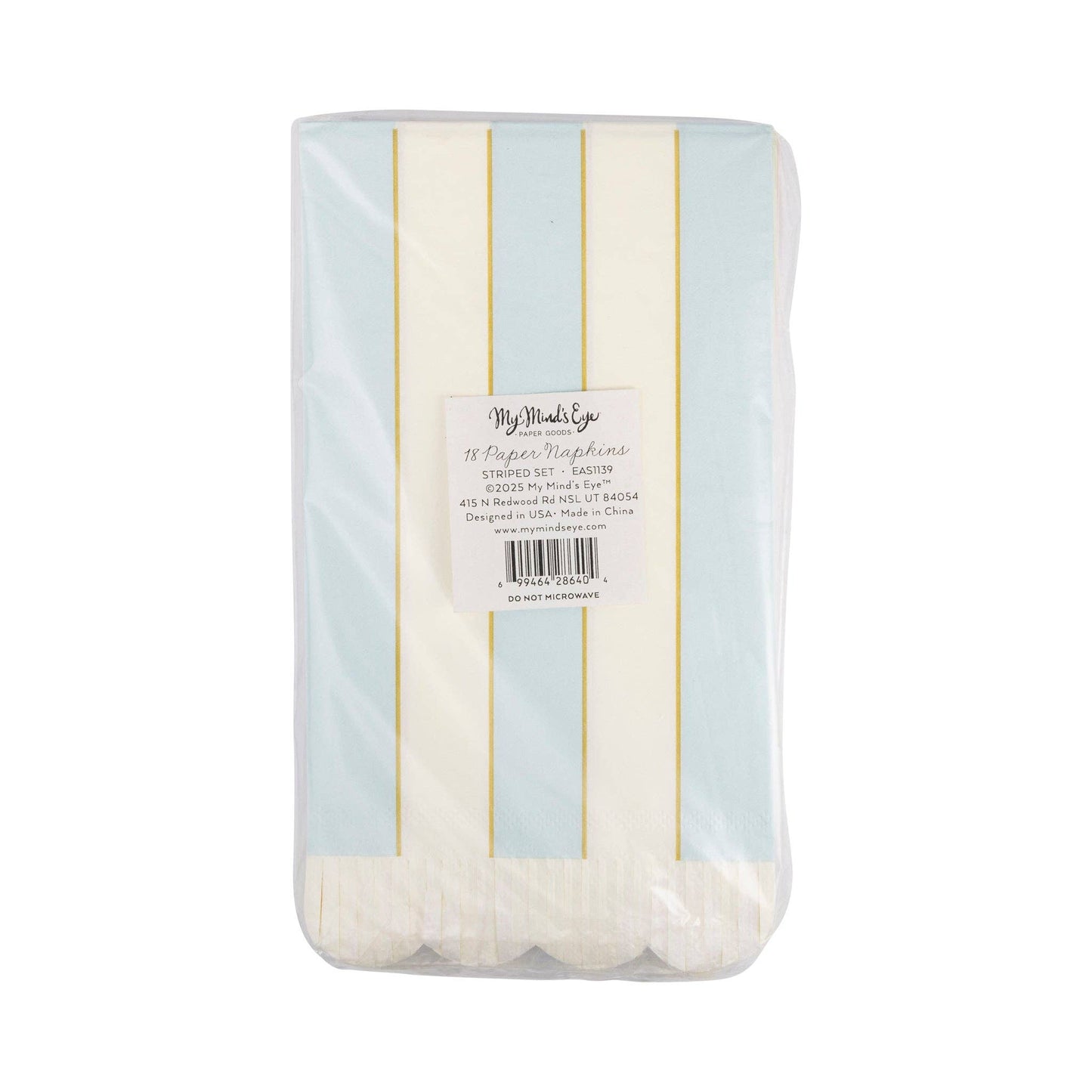 Guest Napkin Set β 18 napkins (4.25"x7.75"), 3 designs with striped & fringe trim, perfect for spring gatherings.