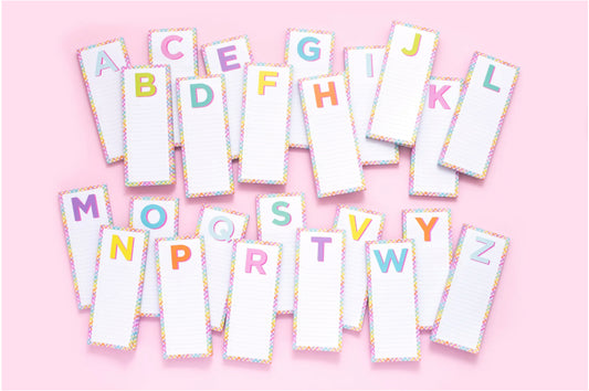 Personalized Letter List Pads measuring 4" x 10", featuring 100 lined sheets, a magnet on the back for easy attachment, and shrink-wrap packaging, making them an ideal gift for friends, family, or coworkers.