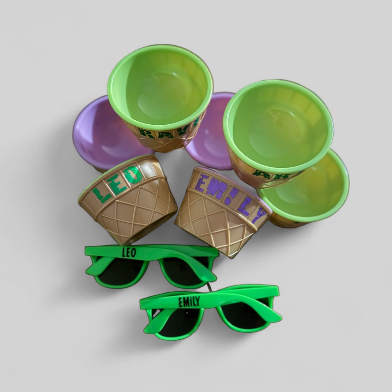 Trendy custom text sunglasses perfect for group photos and party favor bags.