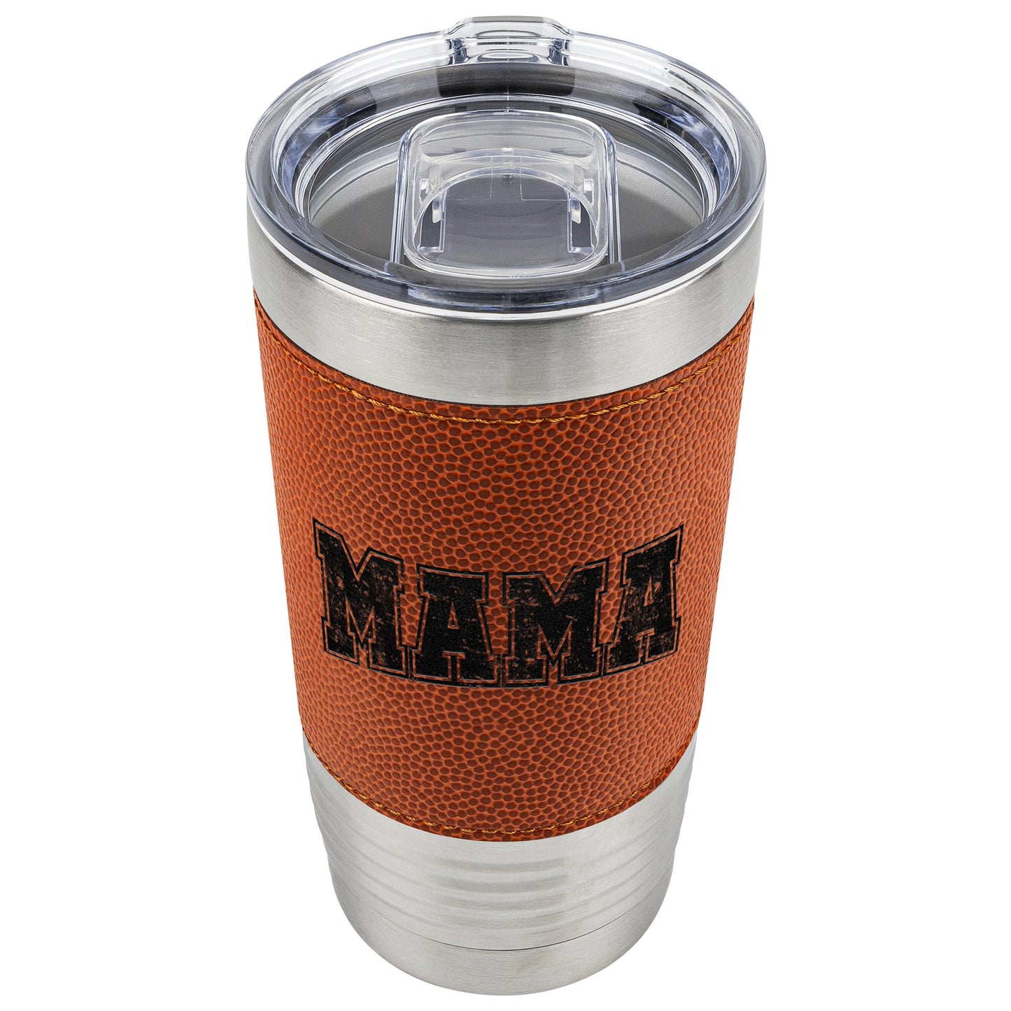 20oz insulated tumbler designed for basketball fans, featuring a durable double-wall stainless steel construction that maintains drink temperatures. Perfect for on-the-go hydration during games or practices.