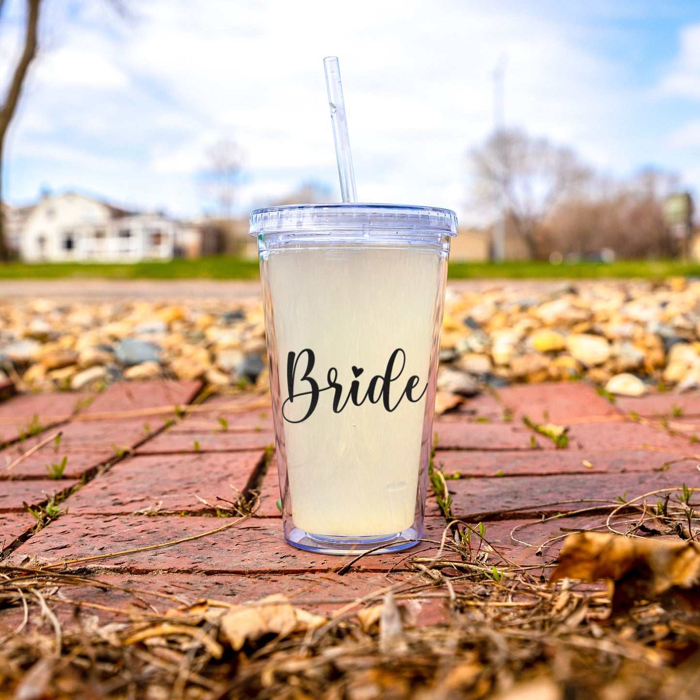 Bride Acrylic Tumbler with double-wall construction, secure screw-on lid, and straw. Ideal for pre-wedding festivities and keeping drinks cold or hot. Perfect for the bride tribe, this BPA-free tumbler is a stylish and practical accessory for bridal parties