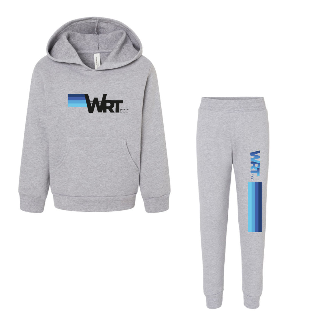 Custom Youth Hoodie and Sweatpants Set with Vibrant Rainbow Design, Cozy and Comfortable for Lounging or School, Personalize with WRT ECC Design.