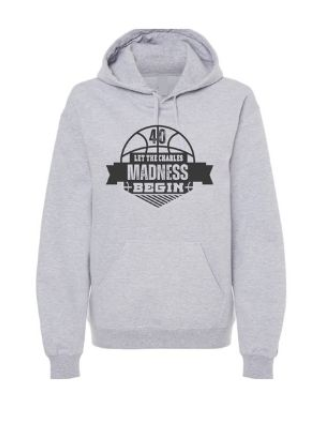 Unisex hoodie with Let the Madness Begin design, great for birthday parties or team events.
