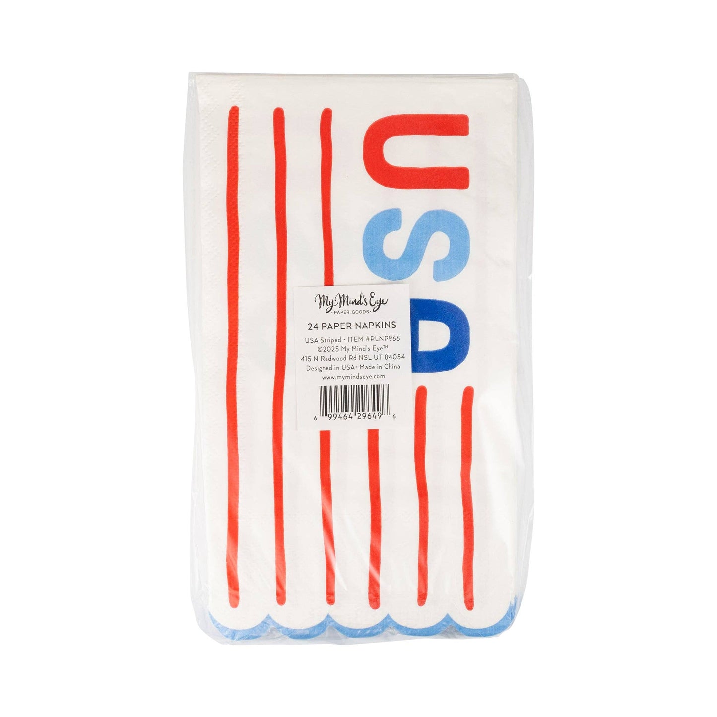 USA Striped Napkins – 24 count, 4.25" x 7.75", for patriotic parties and 4th of July gatherings.