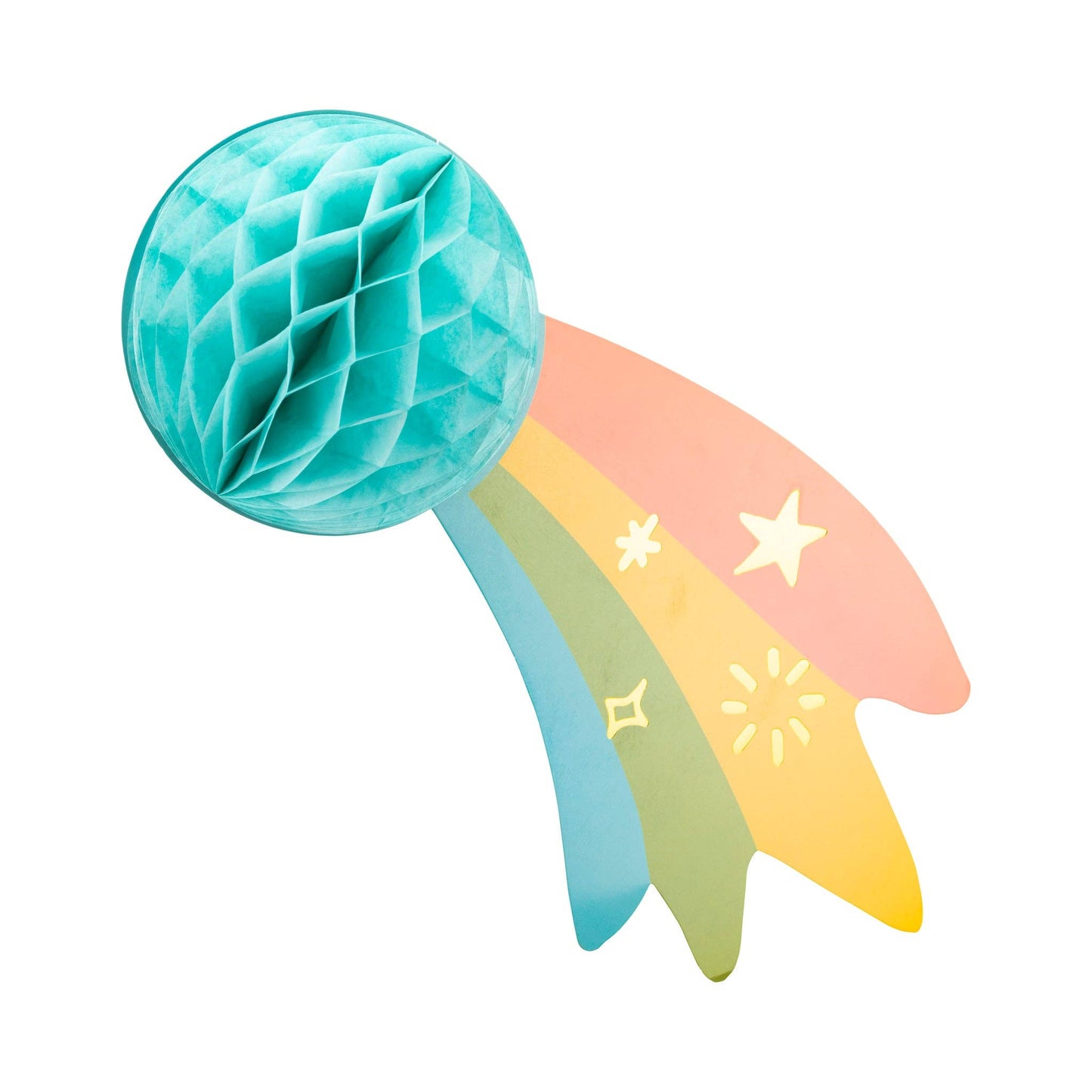 Space-themed honeycomb hanging planets, 3 sizes with gold foil for birthday party decoration.