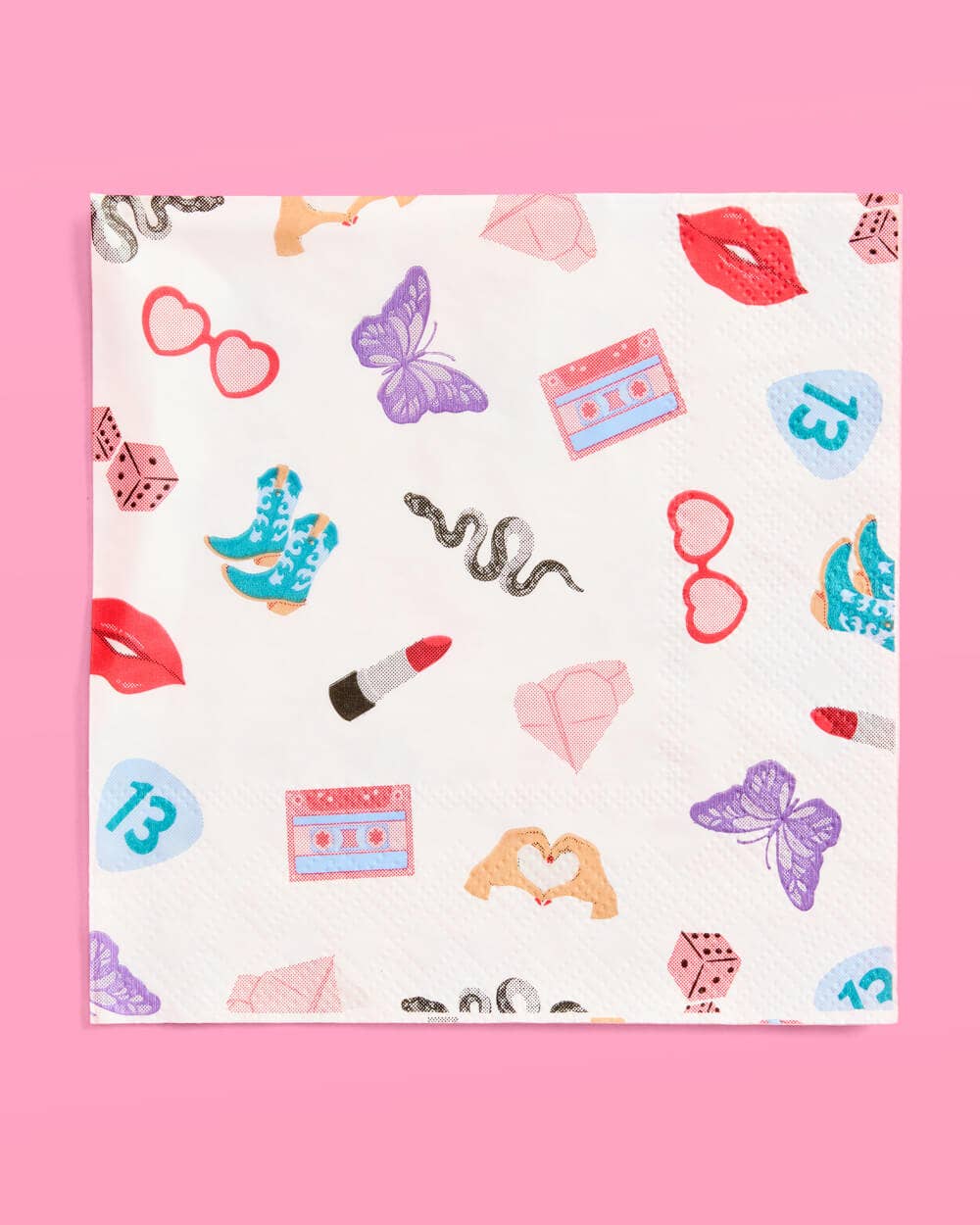 White napkins with 13, hearts, and stars