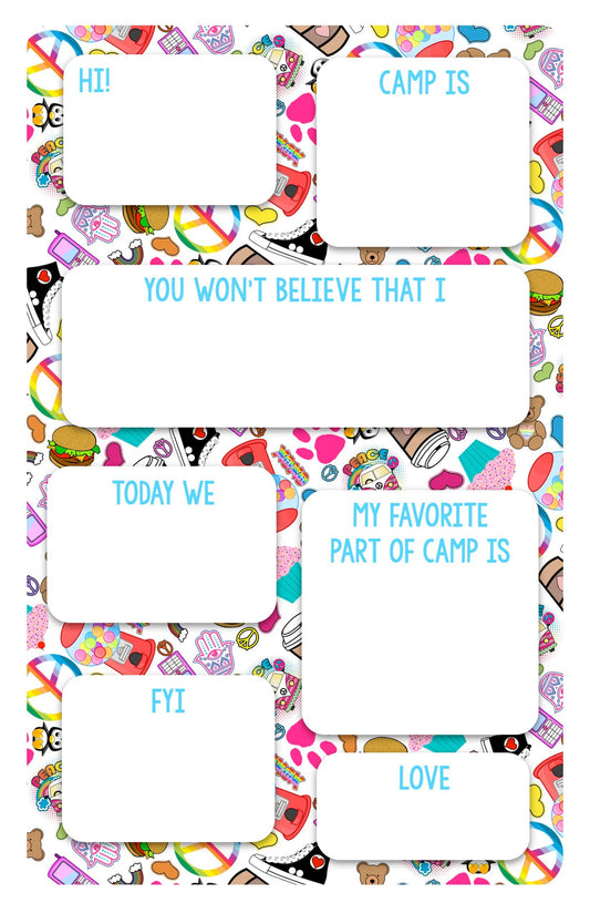 Camp fill-in notepad with 20 pages and 10 envelopes