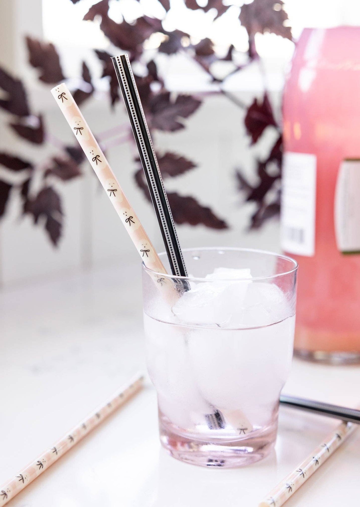 “Sippin’ Spooky” 👻 Pink & Black Ghost Reusable Straws