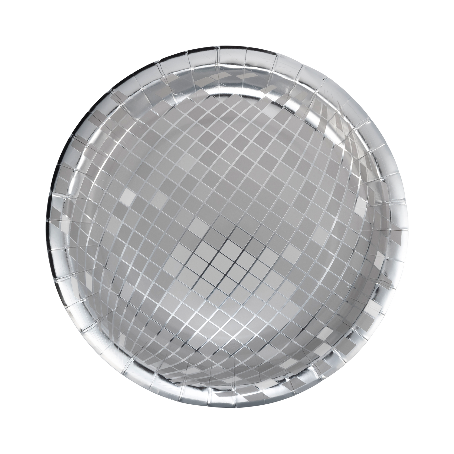 Silver Disco 9" Party Plates featuring a stylish design with silver foil, perfect for New Year's celebrations and festive occasions. Includes 8 plates per pack.