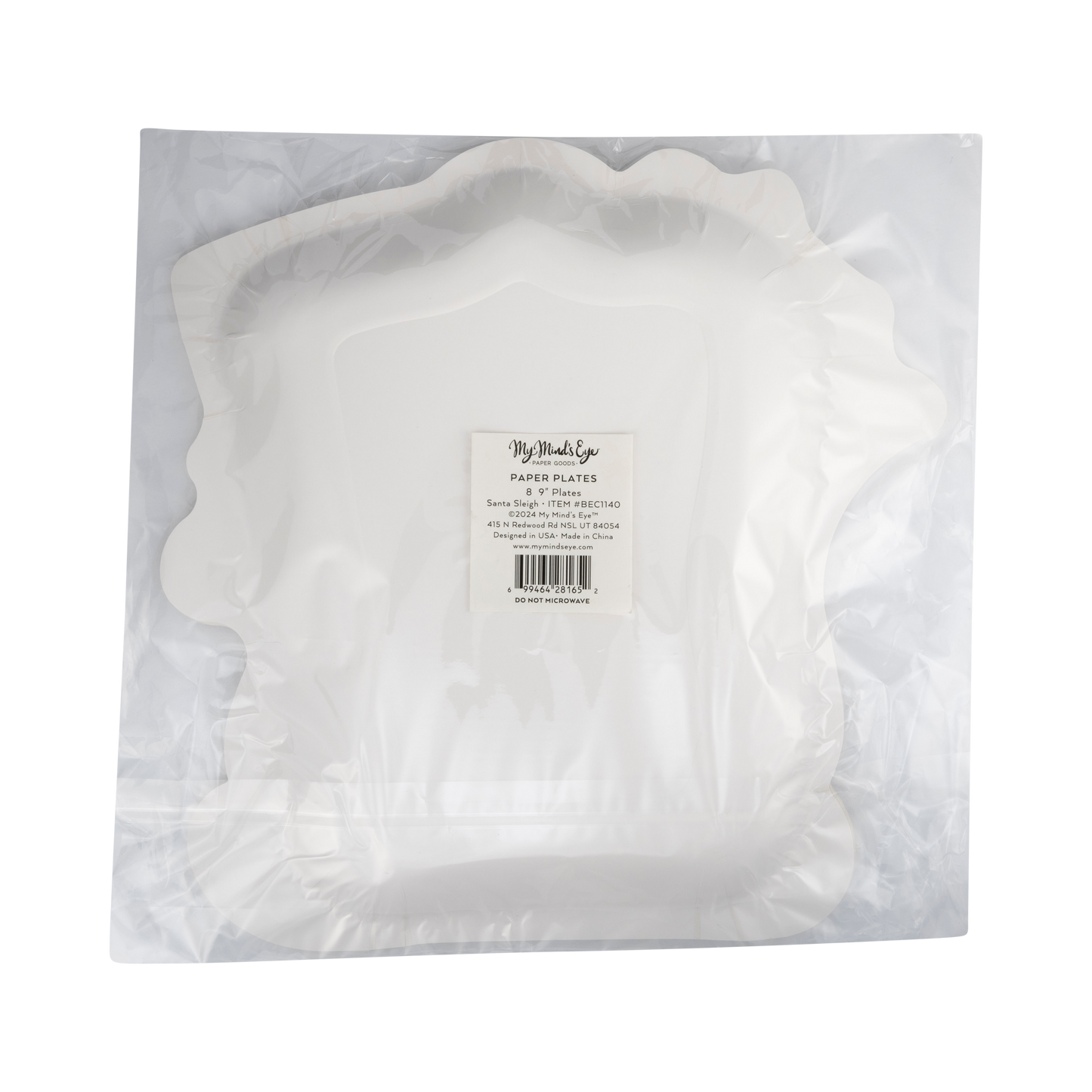 A festive paper plate featuring Santa Claus in his sleigh, perfect for holiday gatherings and celebrations.