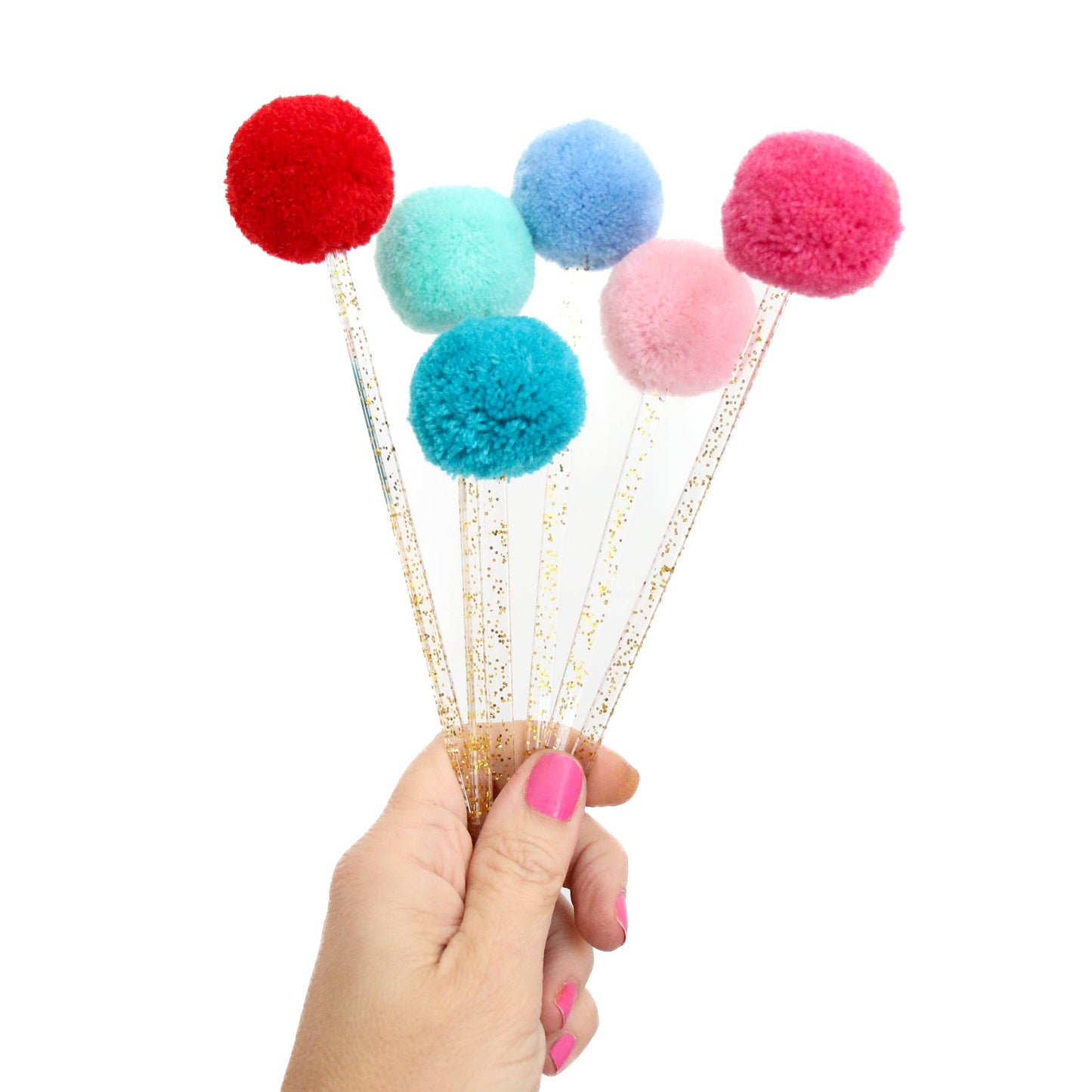 "Pom Pom Pour" πΊπΈ Red White & Blue Pom Pom Drink Stirrers & Cake Toppers by Kailo Chic