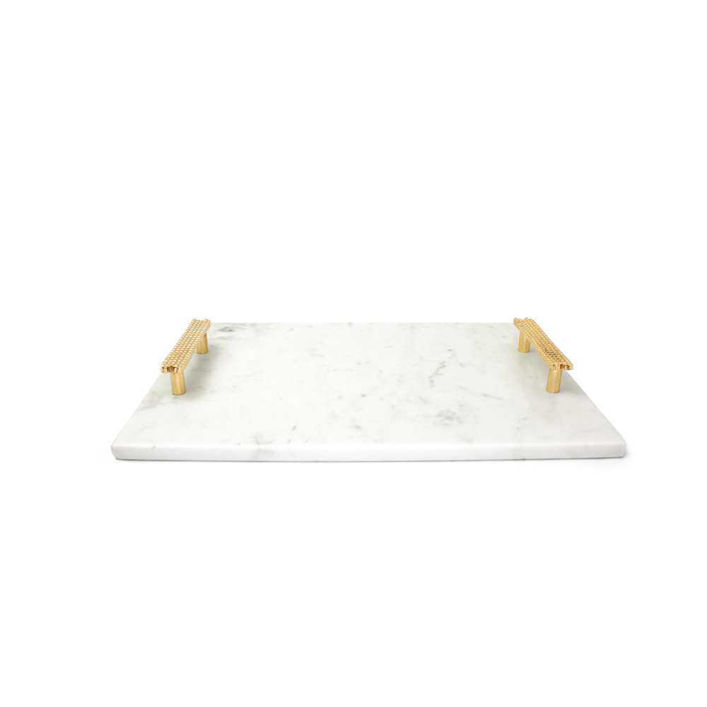Luxurious 11"x16" marble challah board with gold beaded handles & knife, perfect for Shabbat.