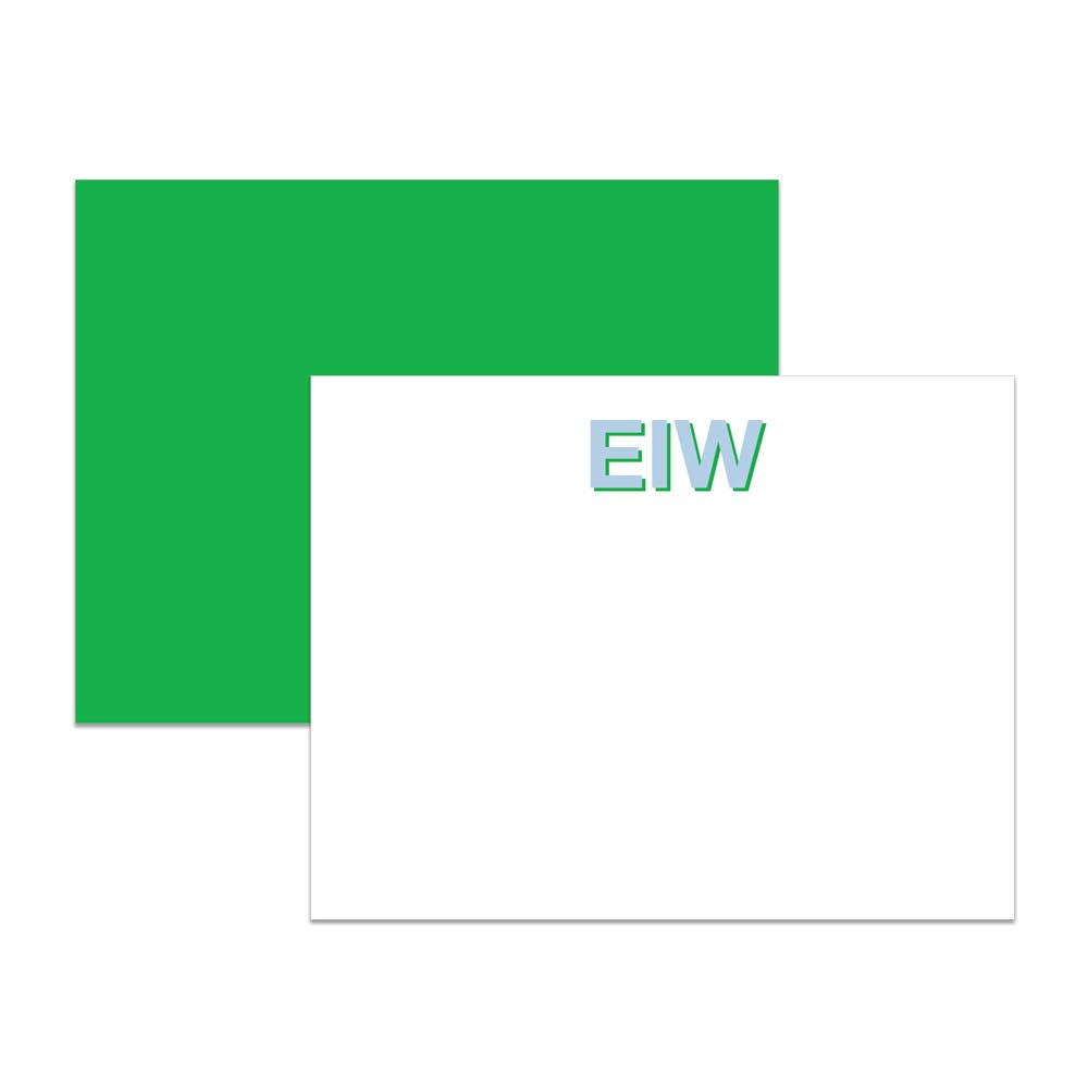 Personalized initial notecards 4.25x5.5, shadow monogram, set of 20, premium 100# cardstock