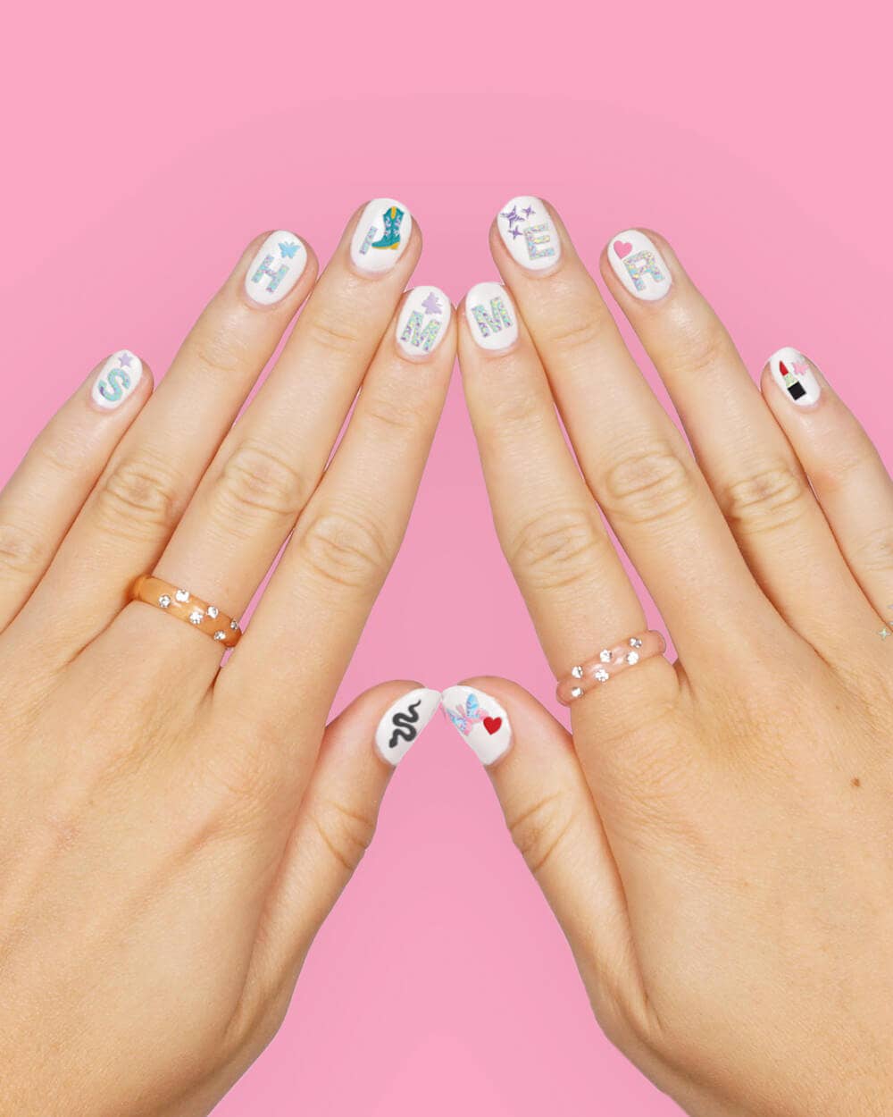 Swiftie nail decals with fun pop icon designs