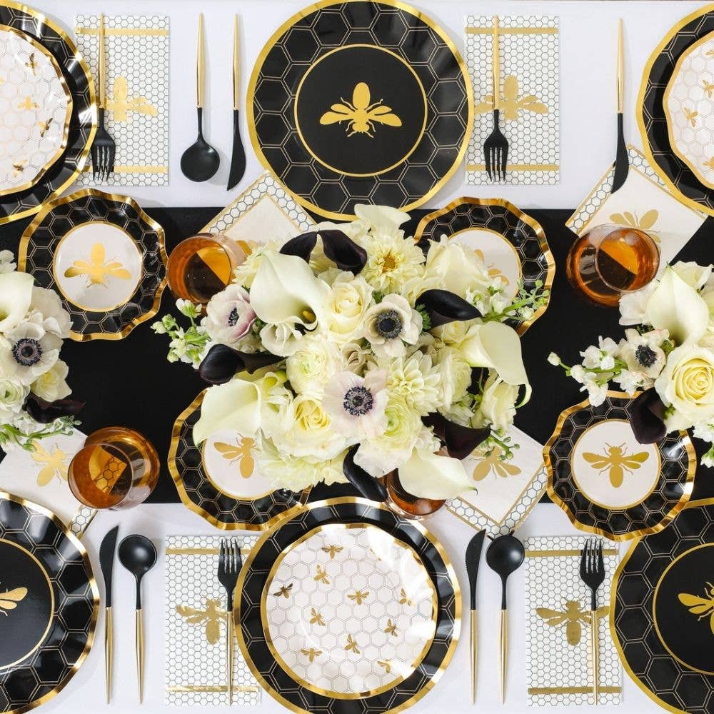 Powder room guest towels with gold foil trim