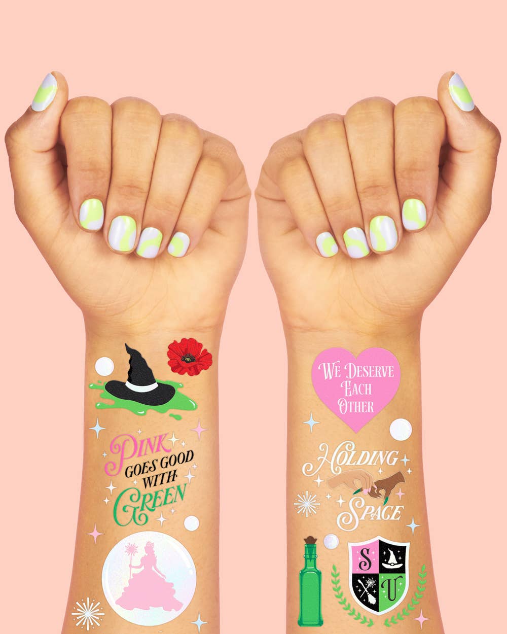 “Wicked Witch Emerald City Tats” 💚🩷 50 temporary tattoos, kids