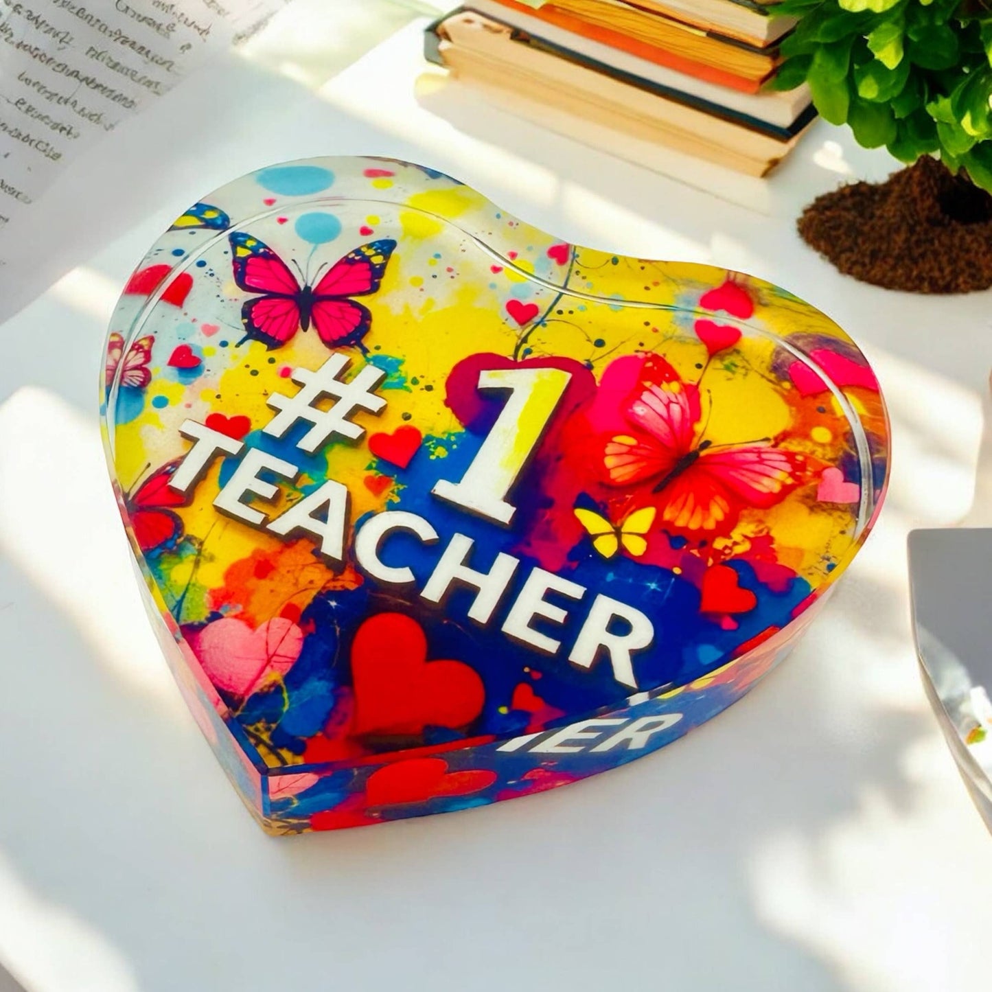 #1 Teacher Paperweight – Crystal Desk Decor for Educators