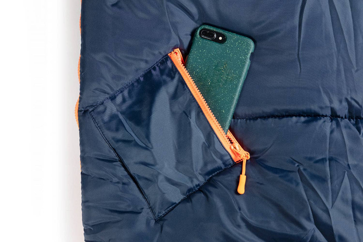 "Pack & Snooze" π Mimish Sleep-N-Pack Packable Sleeping Bag β Navy/Green (Big Kid 7β12+)