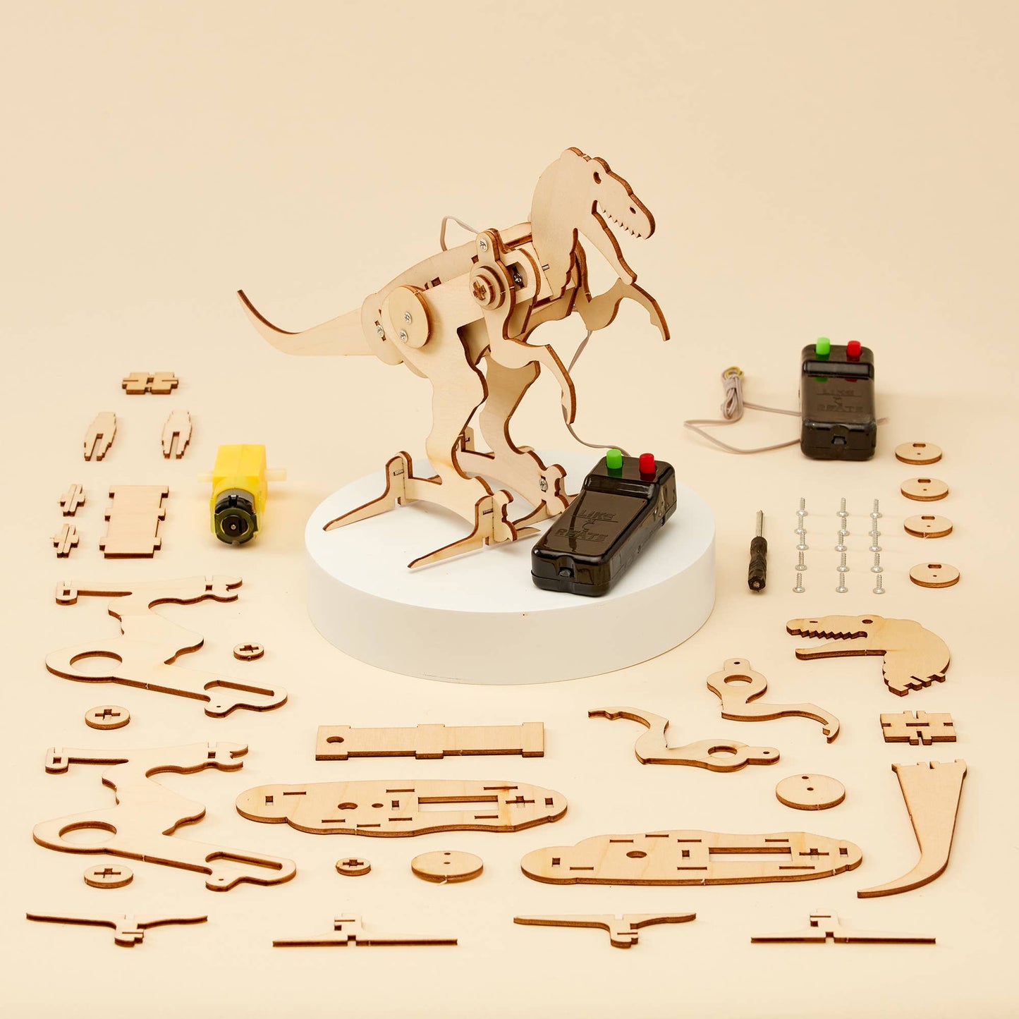 Child assembling a DIY dinosaur robot kit