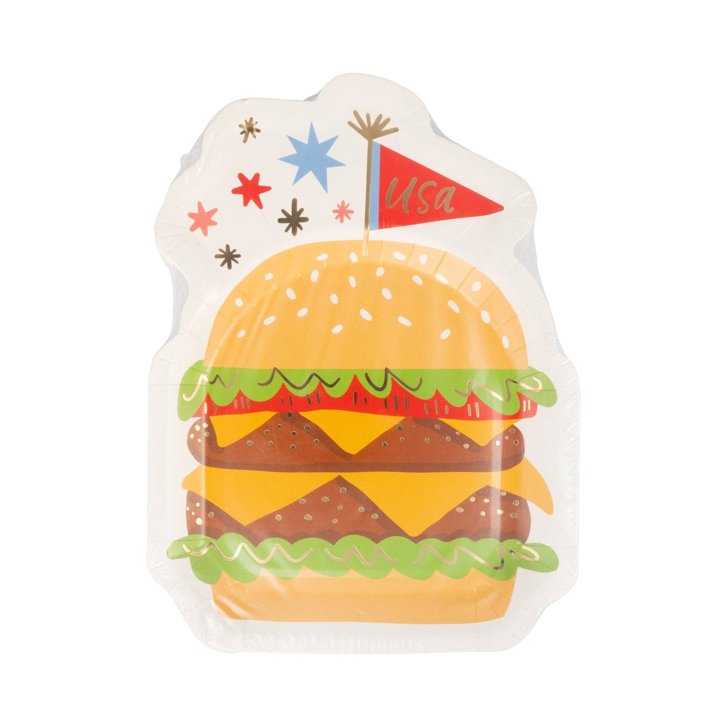 Burger Shaped Paper Plates – 7x9 inches, 8 pack, perfect for July 4th and picnic parties.