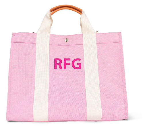 Personalized jumbo canvas tote with hot pink initials
