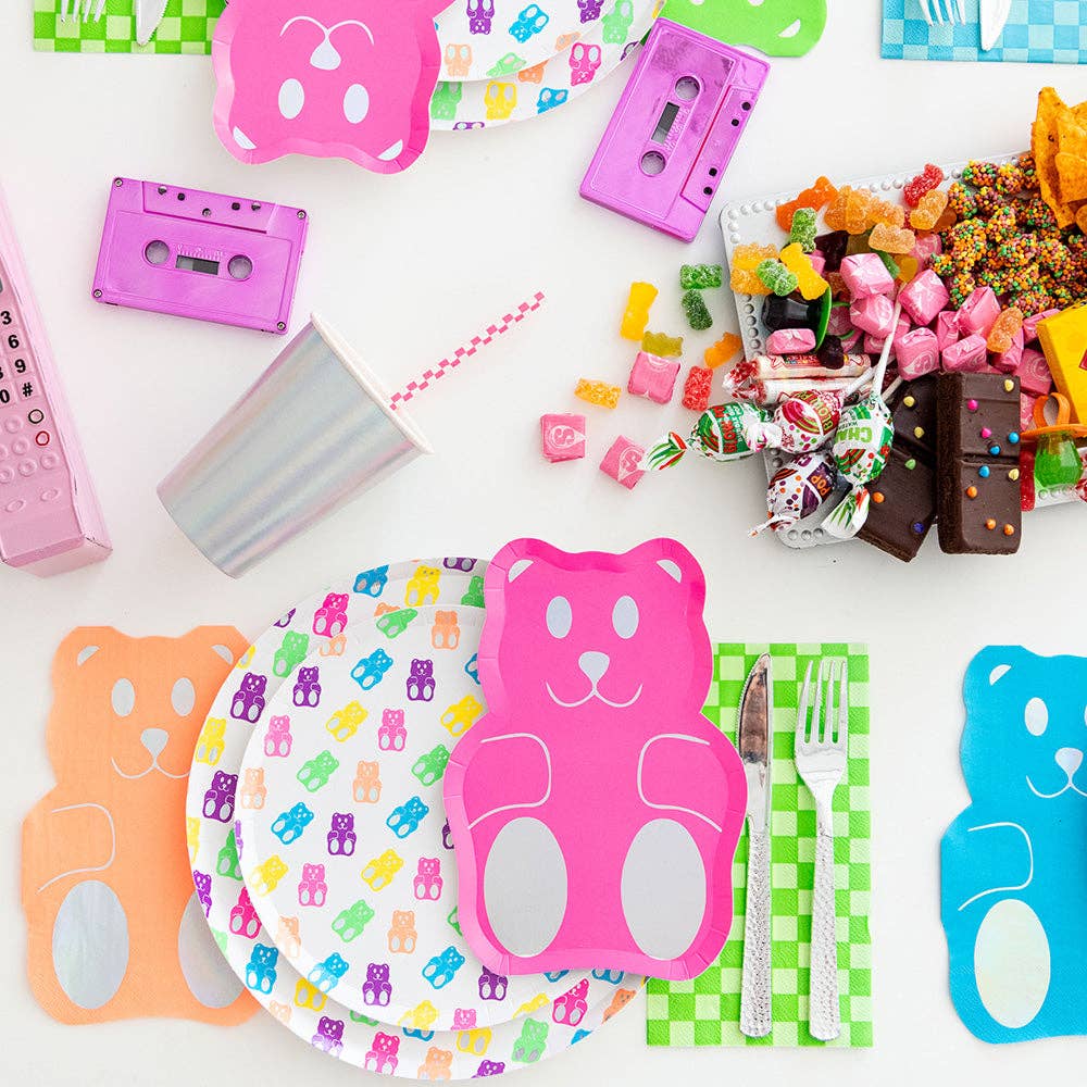 Bright gummy bear-themed plates for kids’ parties and candy buffets.