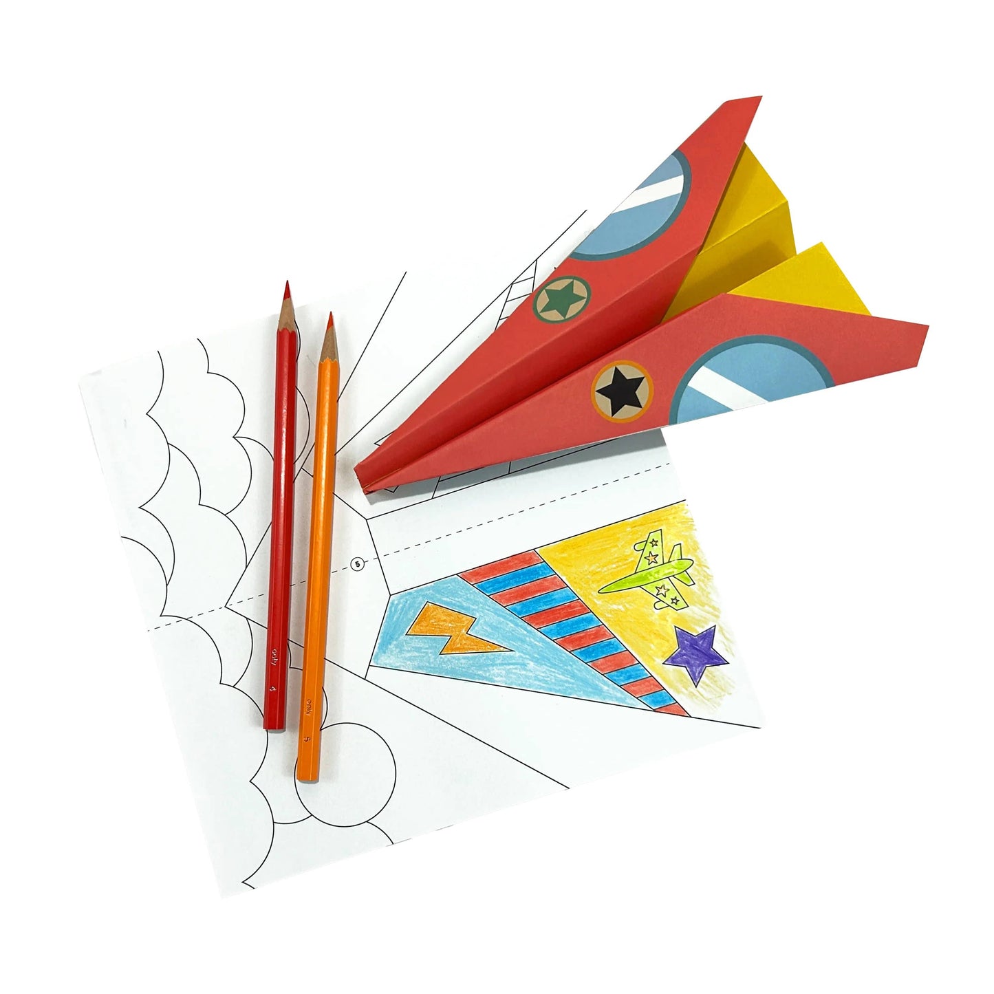 DIY Paper Airplane Kit for Kids with 24 Foldable Sheets, Including Ready-Made, Color-In, and Create-Your-Own Designs, Plus 2 Sticker Sheets for Customization, Perfect for Creative Play