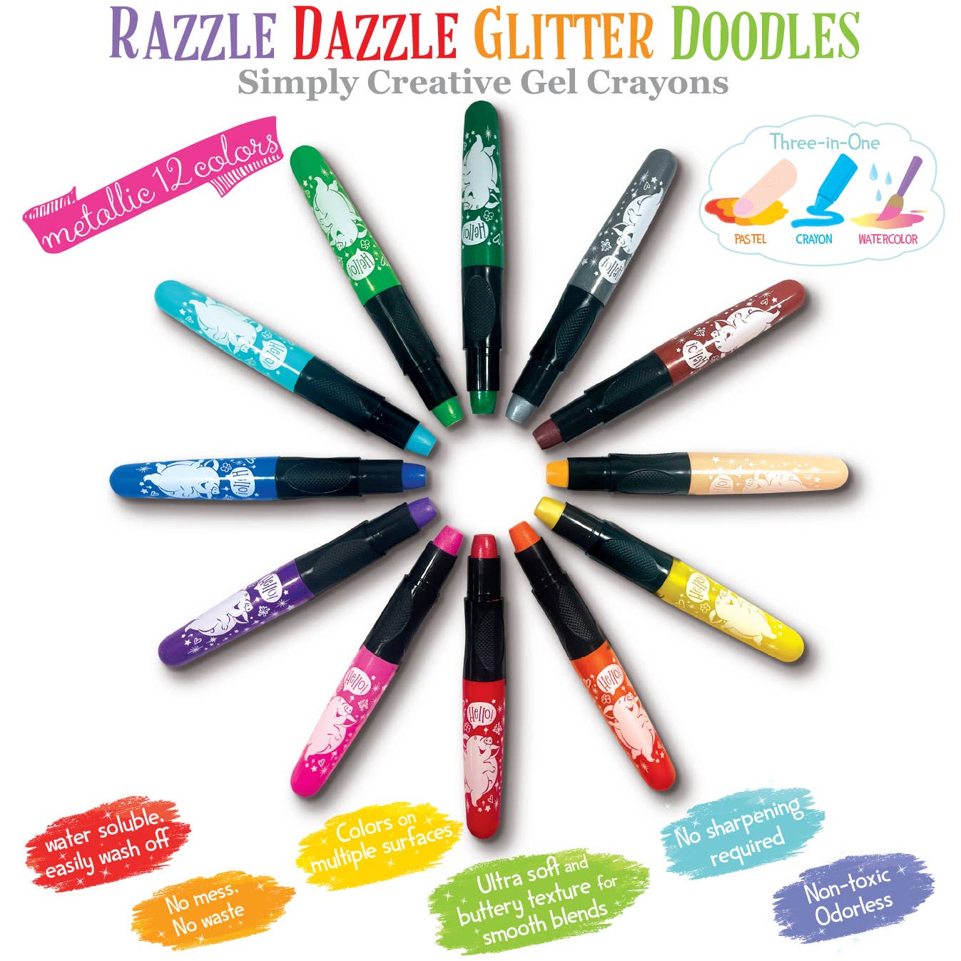 Twistable Metallic Gel Crayons – No Sharpening Needed, Mess-Free Fun!