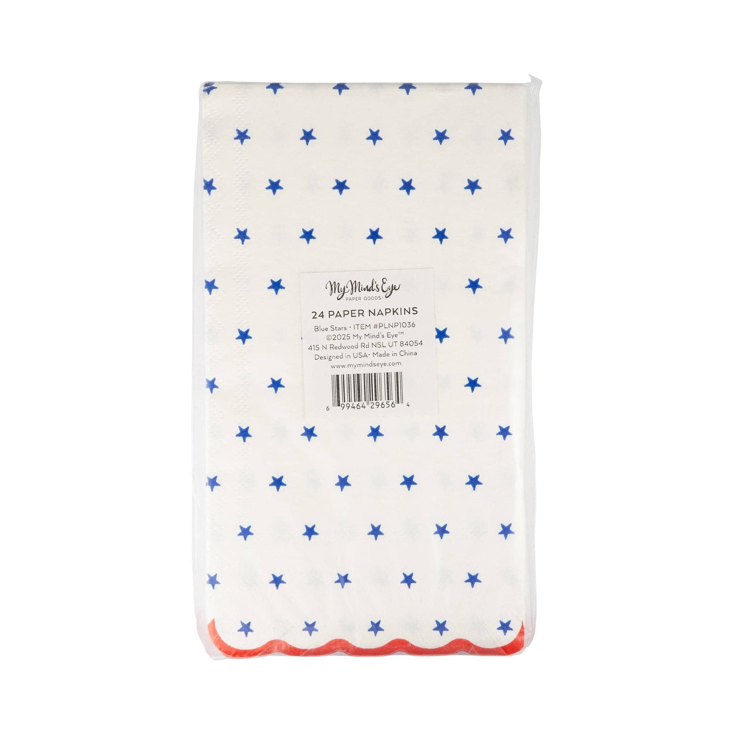 Scalloped edge blue star napkins – 24 pack, perfect for Labor Day and Independence Day celebrations.