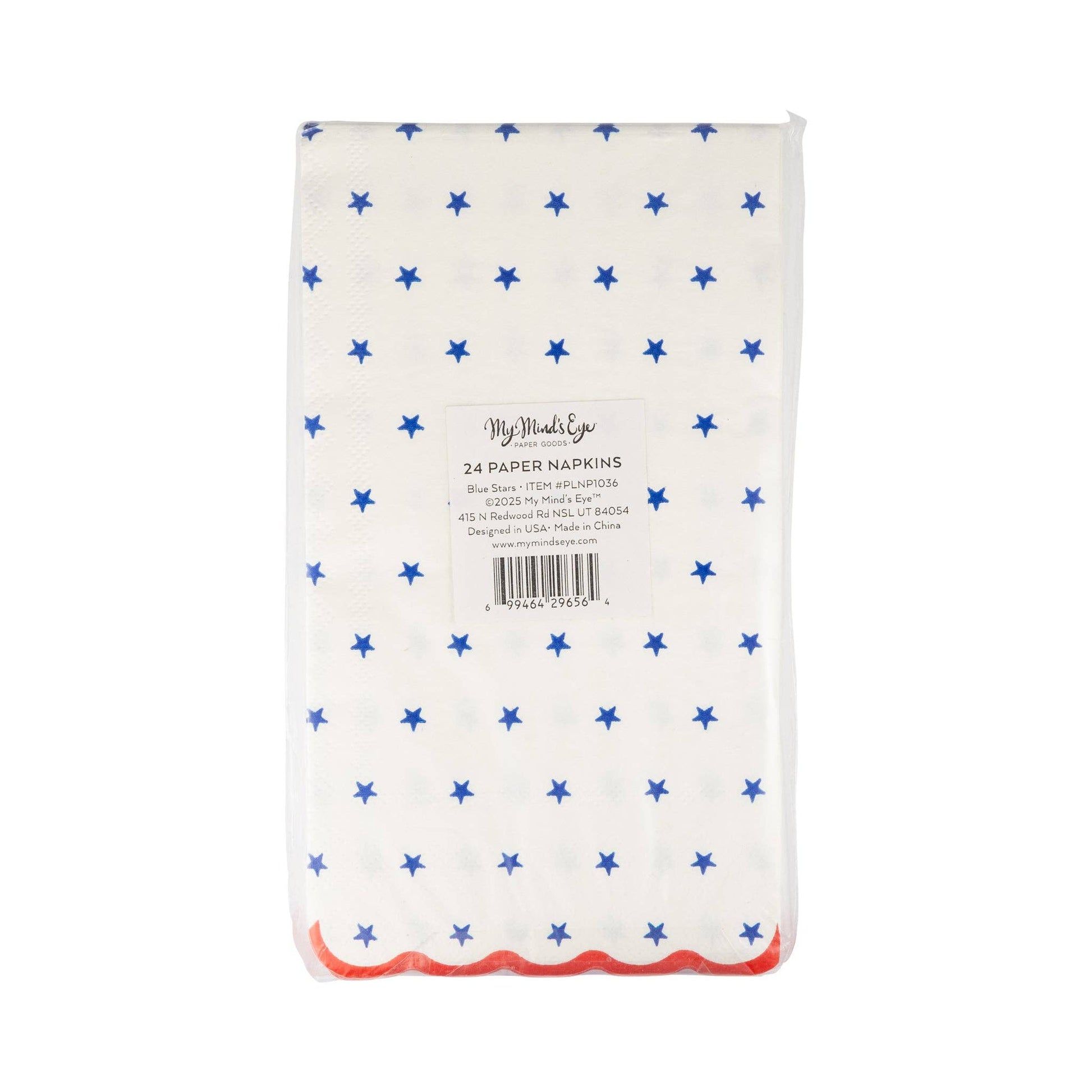 Scalloped edge blue star napkins – 24 pack, perfect for Labor Day and Independence Day celebrations.