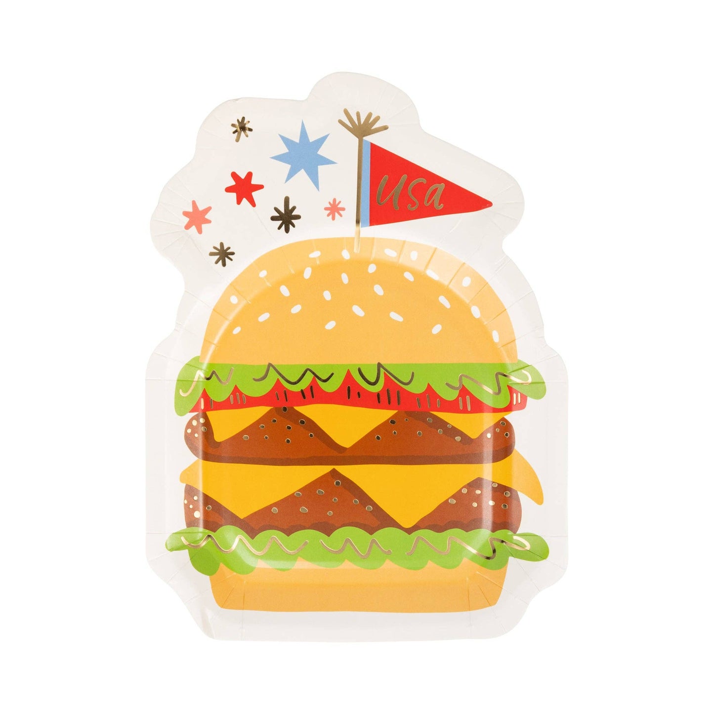 Burger Shaped Plates – 8 pack, 7x9 inches, perfect for summer BBQs and backyard parties.