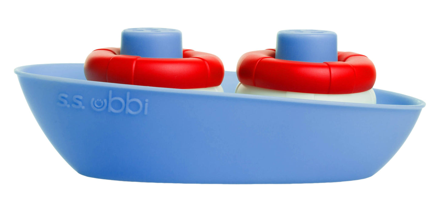 Silicone boat set with 4 buoys, rain effect, promotes coordination, BPA-free, dishwasher safe, baby.