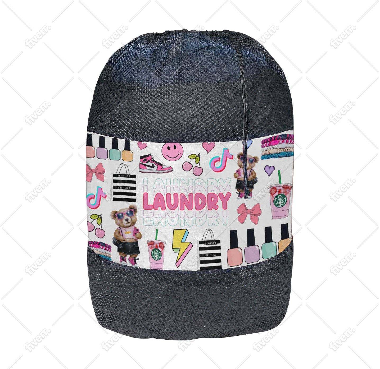 Kids laundry bag 22x36, machine washable polyester, drawstring closure, fun unicorn design