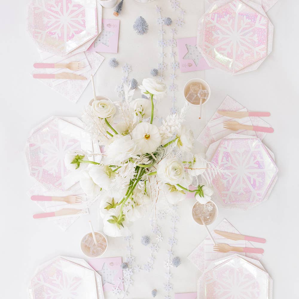 Frosty snowflake napkins in pale lilac, perfect for winter wonderland parties