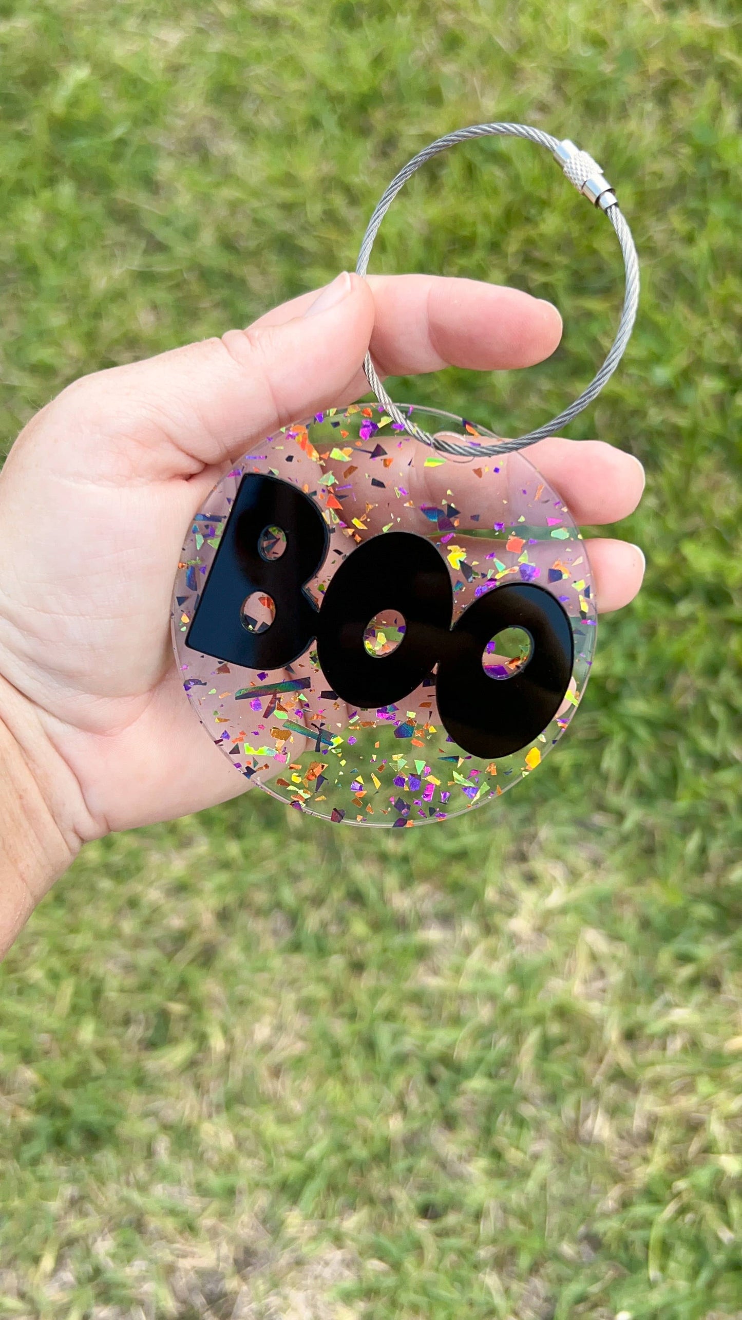 Reusable acrylic Halloween tag with BOO design