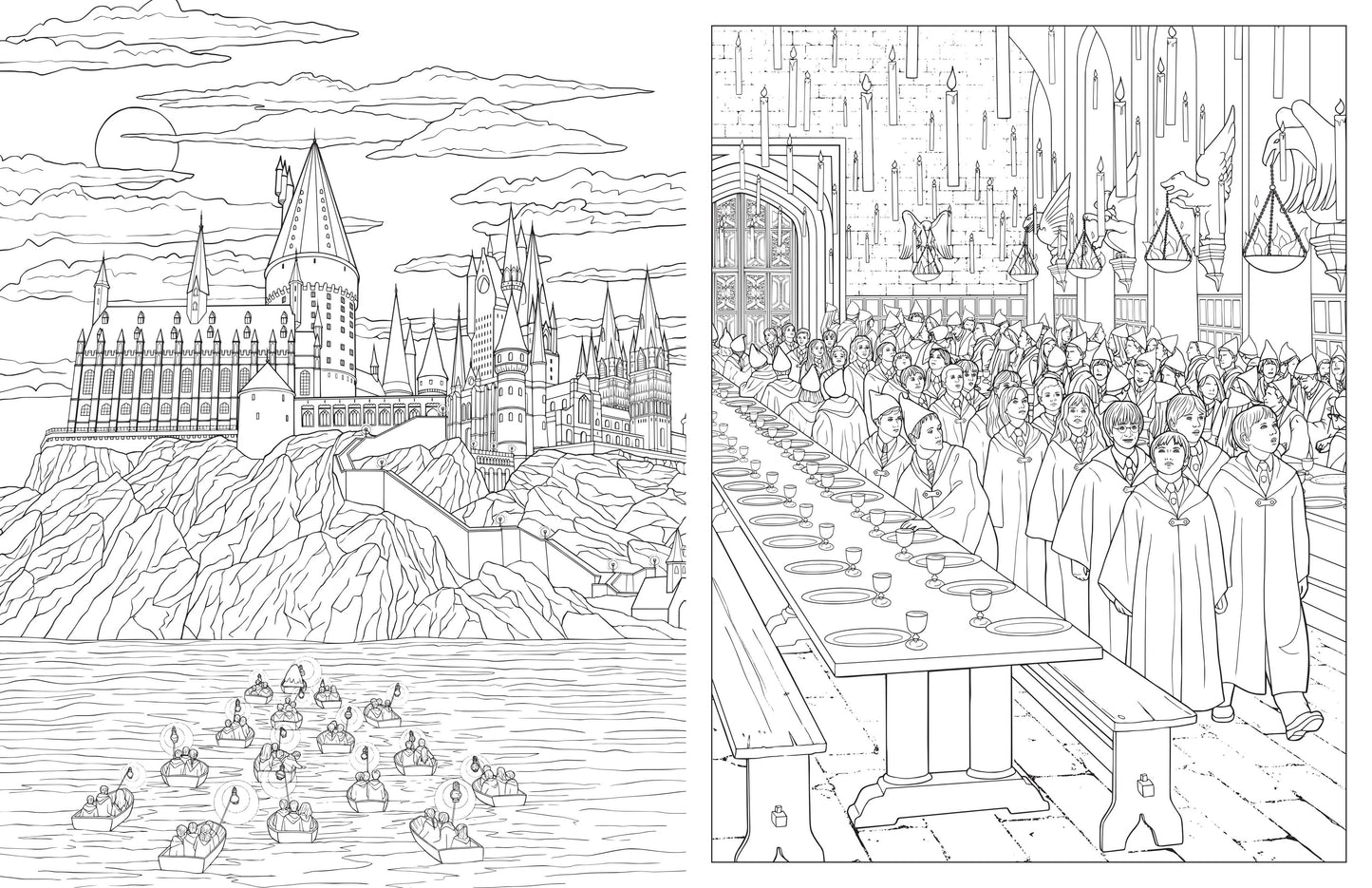 House crests of Hogwarts in coloring book