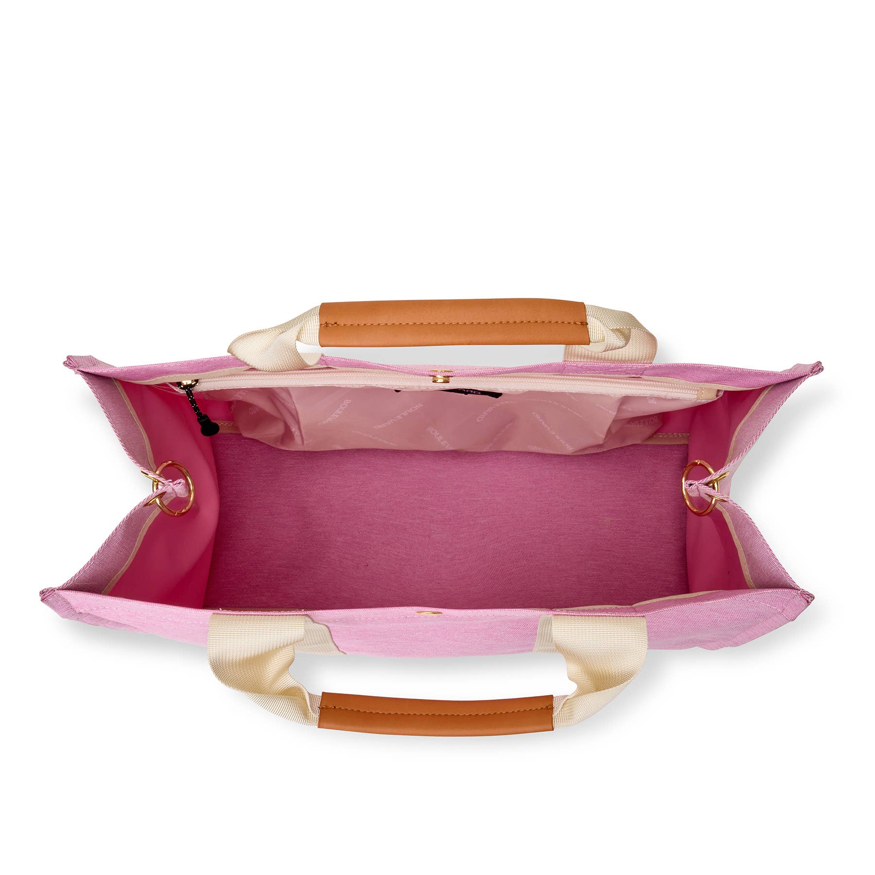 Oversized canvas tote with bold hot pink lettering