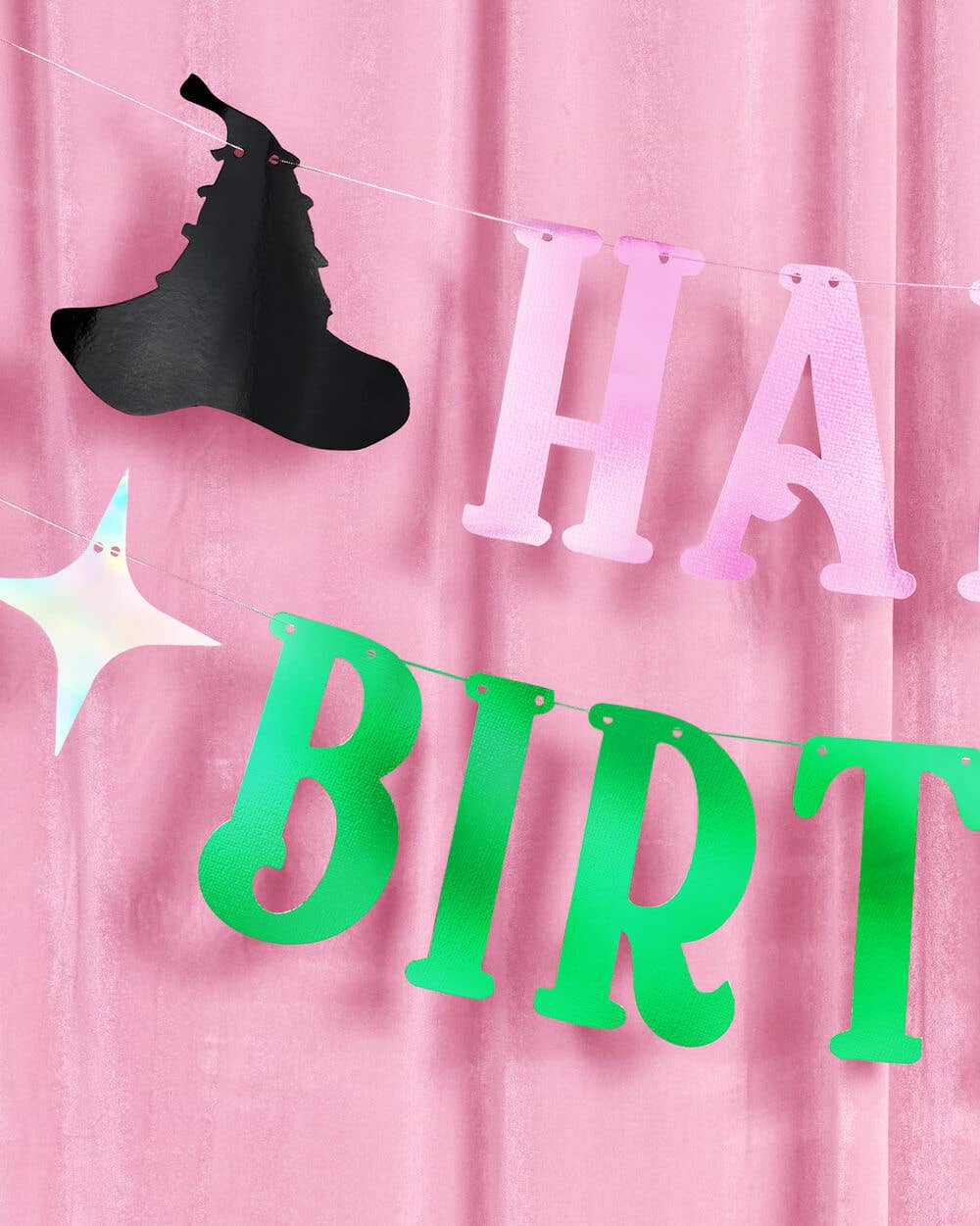 “Birthday Witch-es” 💚🩷 Wicked Banner - Kid's Party pink + green foil banner