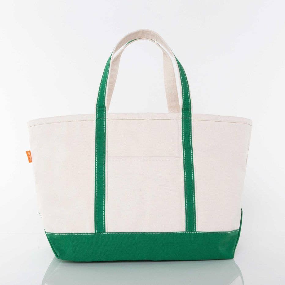 Canvas tote bag with zip top, monogram option, available in coral, navy, hot pink, and more