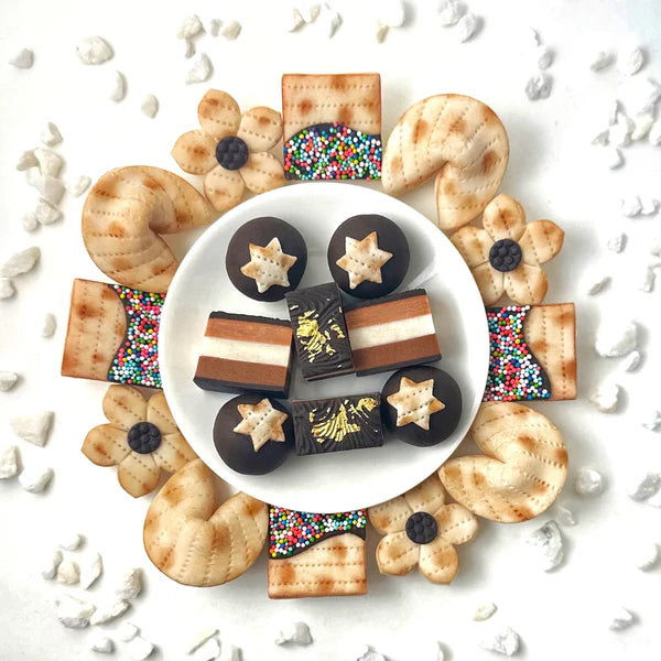 Marzipan Passover treats – 20-piece gift box with star of David truffles, cookies, and more.