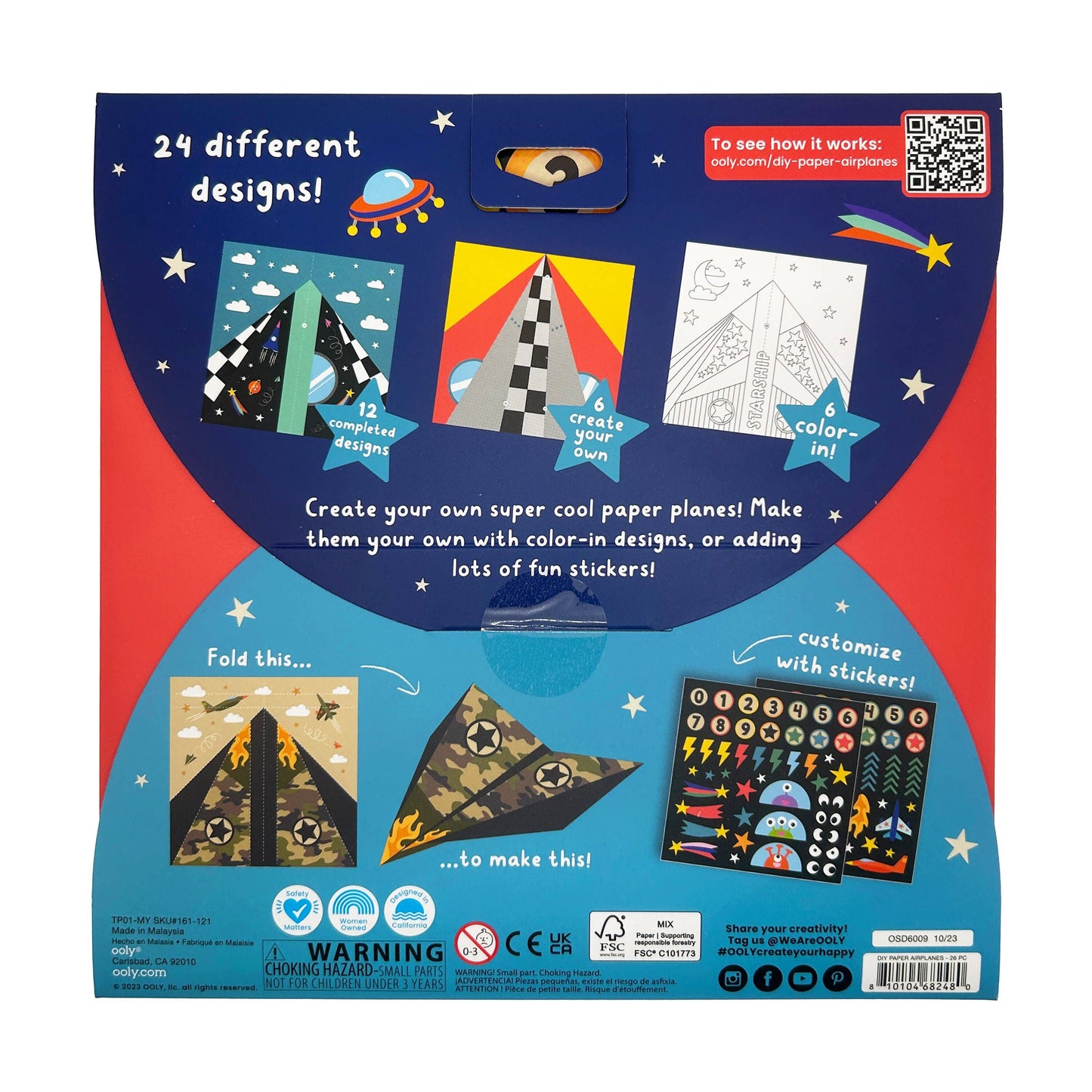 DIY Paper Airplane Kit for Kids with 24 Foldable Sheets, Including Ready-Made, Color-In, and Create-Your-Own Designs, Plus 2 Sticker Sheets for Customization, Perfect for Creative Play
