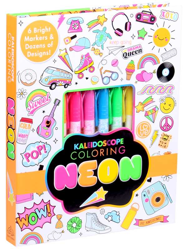 “Kaleidoscope Coloring:” 🩷🧡💛💚 Neon by Editors of Silver Dolphin Books: Kit - Paperback; 64 pages / English