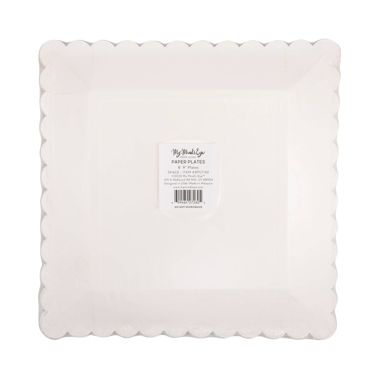 Space design square plates, 9 inches, 8-pack, with gold foil for space-themed parties.