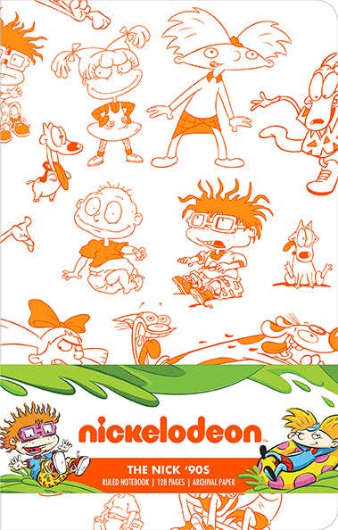 Nick '90s Ruled Notebook featuring classic Nickelodeon shows, 128 pages of acid-free paper for notes and memories. A must-have for nostalgic ‘90s kids and animated TV fans celebrating Nickelodeon's iconic era.